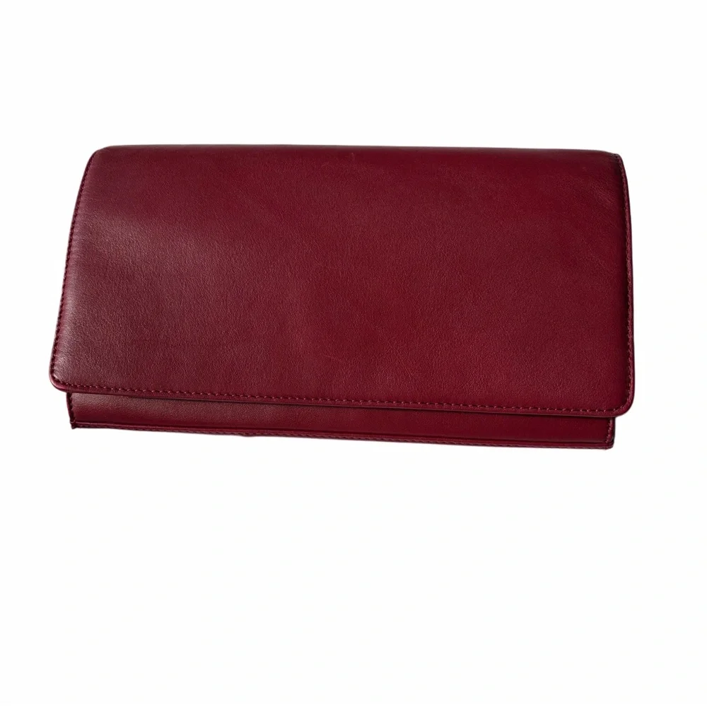 Nordstrom‎ Leather Deep Wine / Burgundy Clutch/ Crossbody with detachable strap